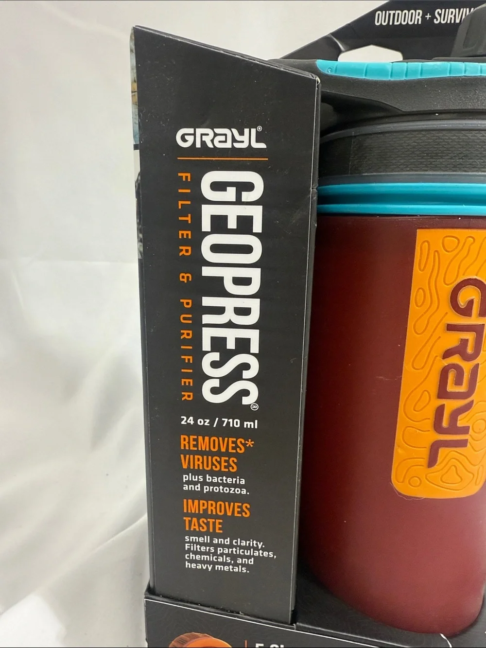 Geopress Filtered Water Bottle - Red with Orange Accent - Picture 2 of 3